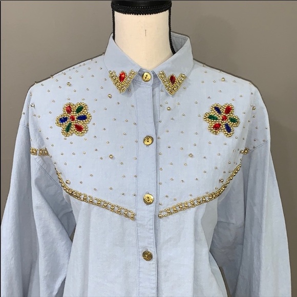 JANE ASHLEY Vintage Beaded Button Down Shirt - Picture 2 of 7